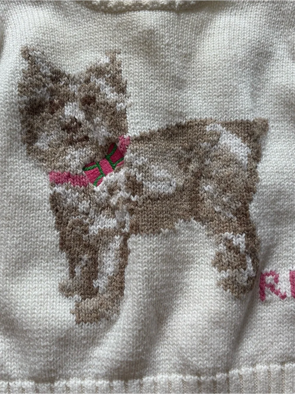 Ralph Lauren Cream Knit Baby Sweater with Puppy Detail